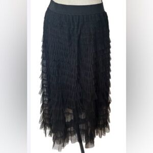Gabby Isabella Black Tiered Large Maxi Skirt Lined Ruffled Sheer Whimsigoth